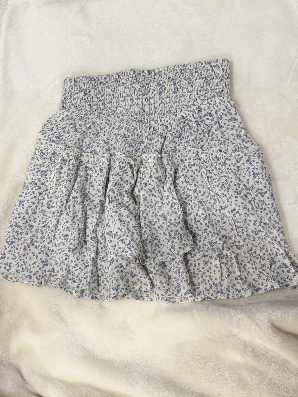 Sienna Sky Blue and White Floral Smocked Tiered Mini Skirt